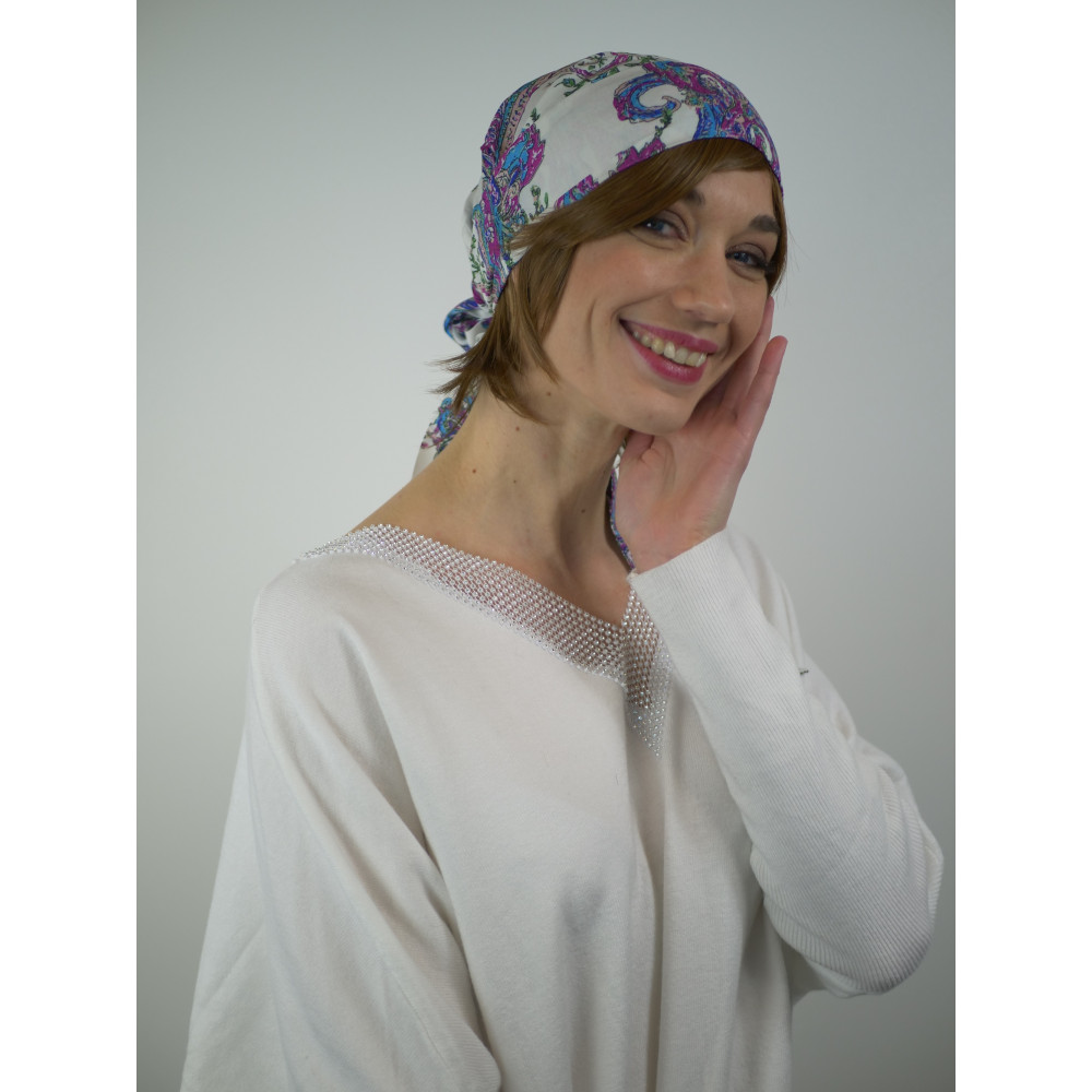 Achat Turban chimio bambou Lys Comptoir de Vie bleu pour femme - Turban  cancer pas cher