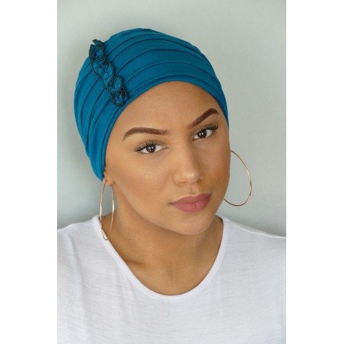 Bonnet en fibre de bambou chimio femme bleu | Emaliz Hair